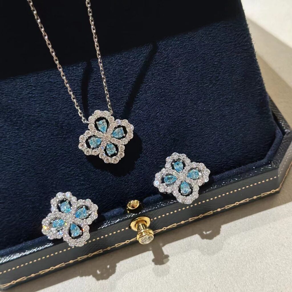 925 Sterling Silver Blue Stone Loop Clover Necklace Wholesale