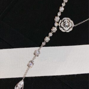 925 Sterling Silver Camellia Tassel Flower Necklace Detail