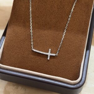 925 Sterling Silver Horizontal Cross Necklace Close Up