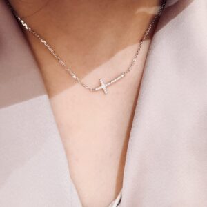 925 Sterling Silver Horizontal Cross Necklace Jewelry View