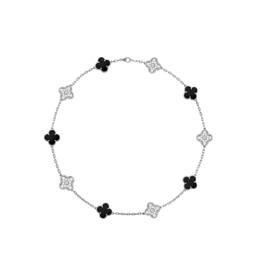 925 Sterling Silver Multi Motif Clover Necklace