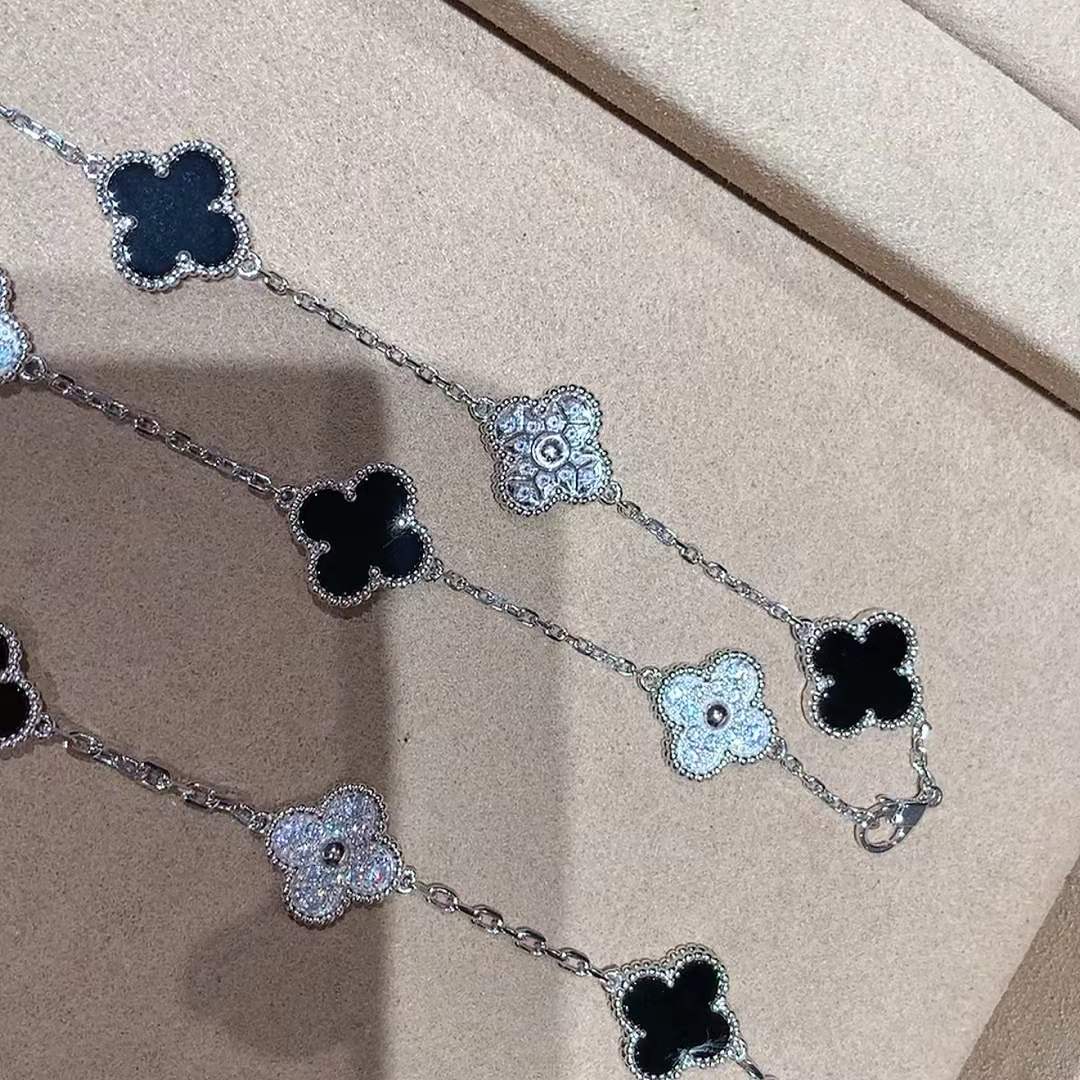 925 Sterling Silver Multi Motif Clover Necklace