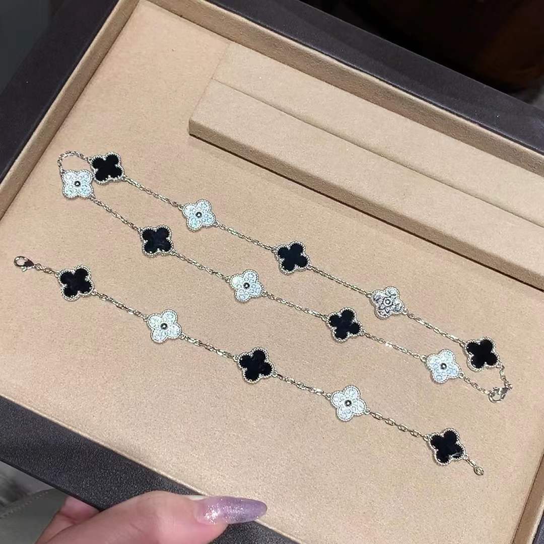 925 Sterling Silver Multi Motif Clover Necklace