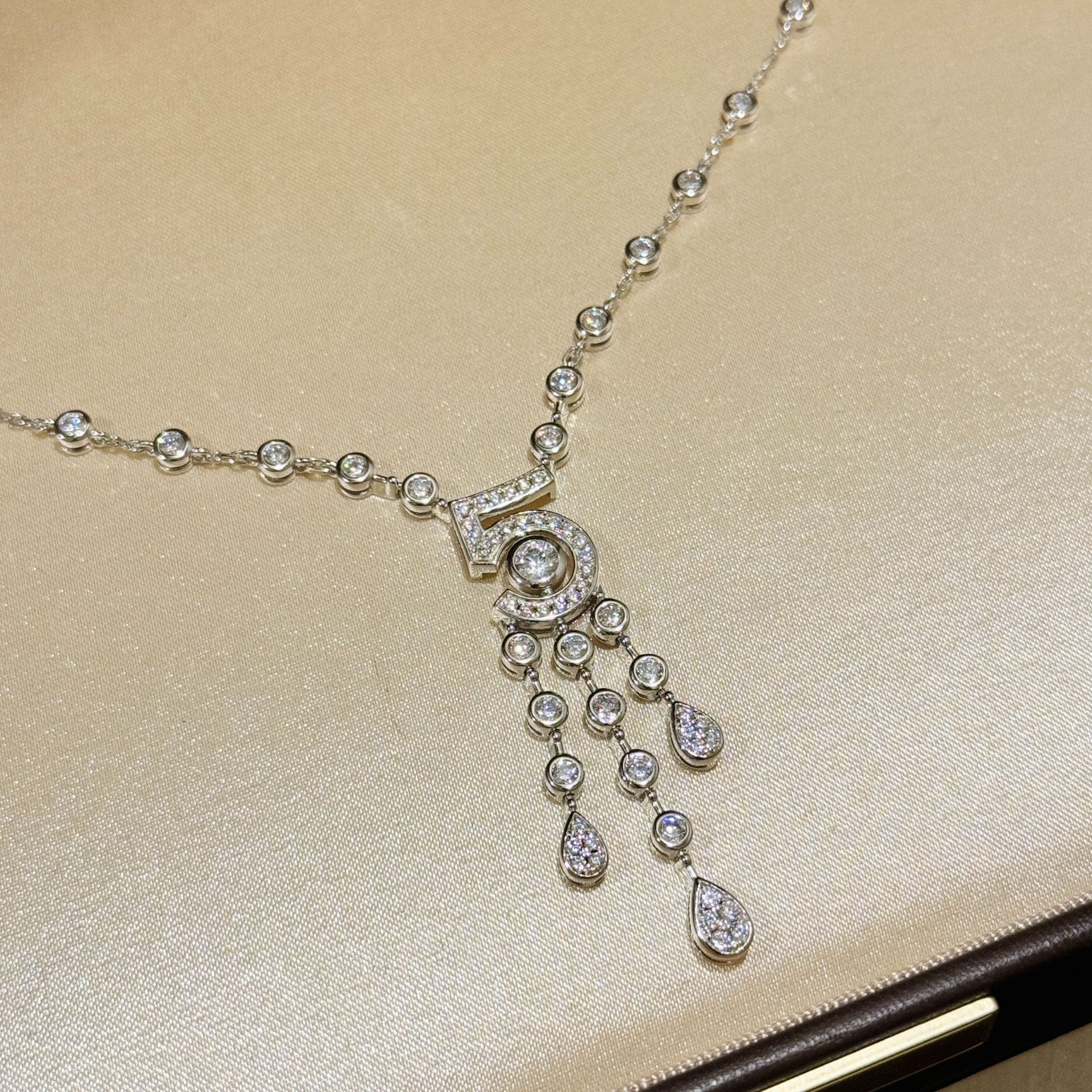 925 Sterling Silver Number 5 Tassel Necklace