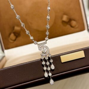 925 Sterling Silver Number 5 Tassel Necklace Close Up