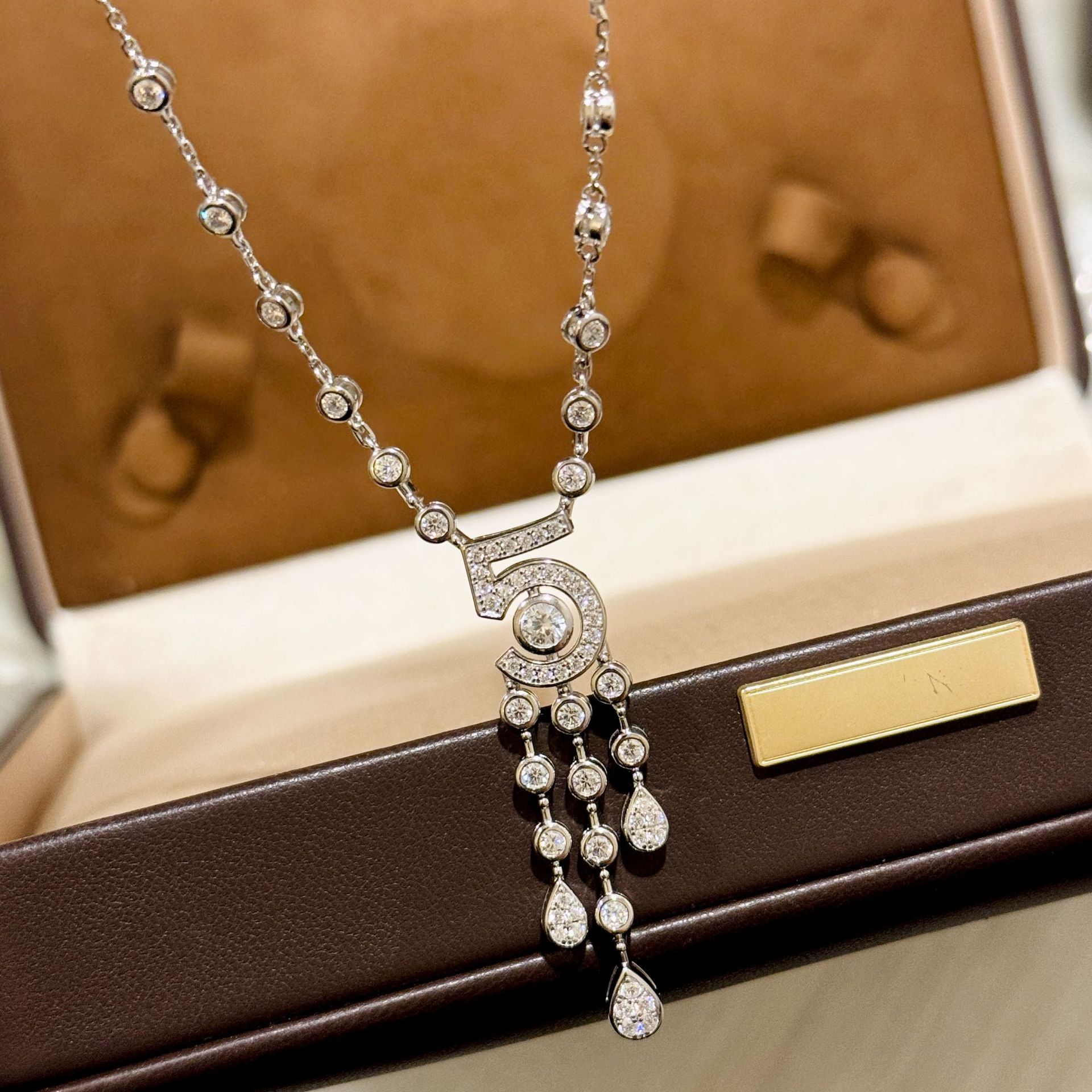 925 Sterling Silver Number 5 Tassel Necklace