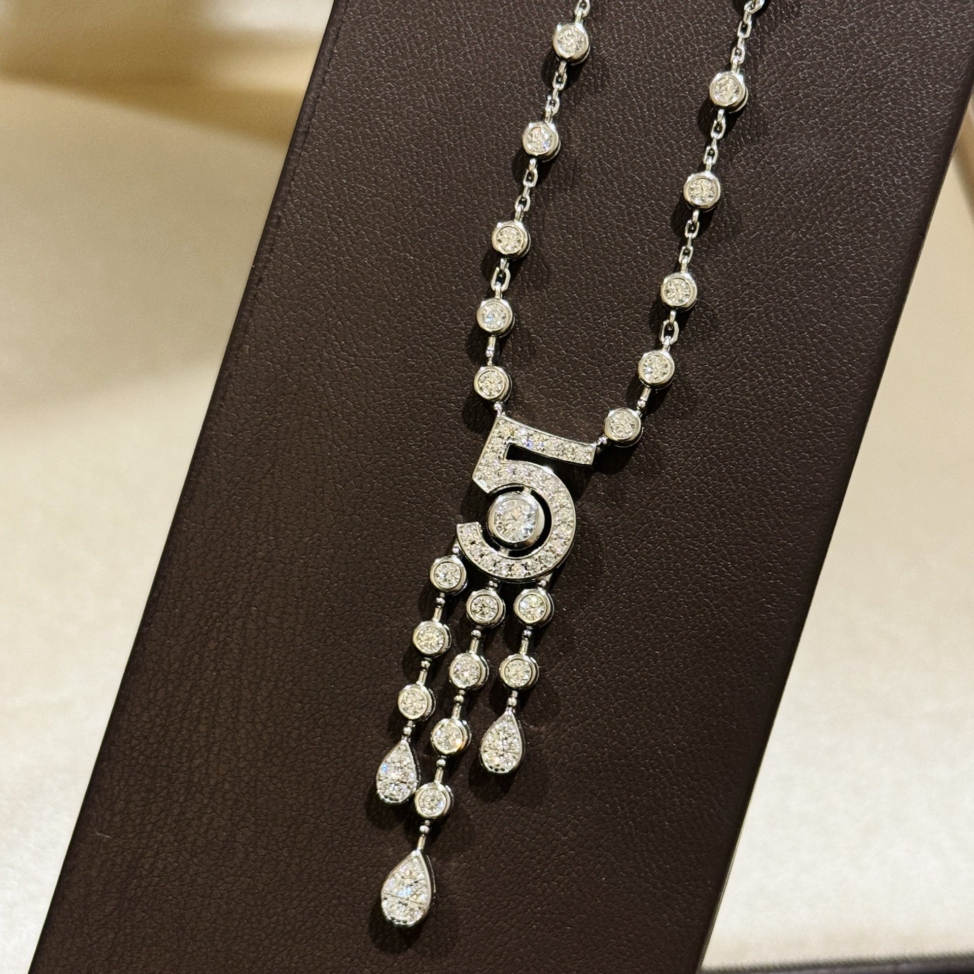 925 Sterling Silver Number 5 Tassel Necklace