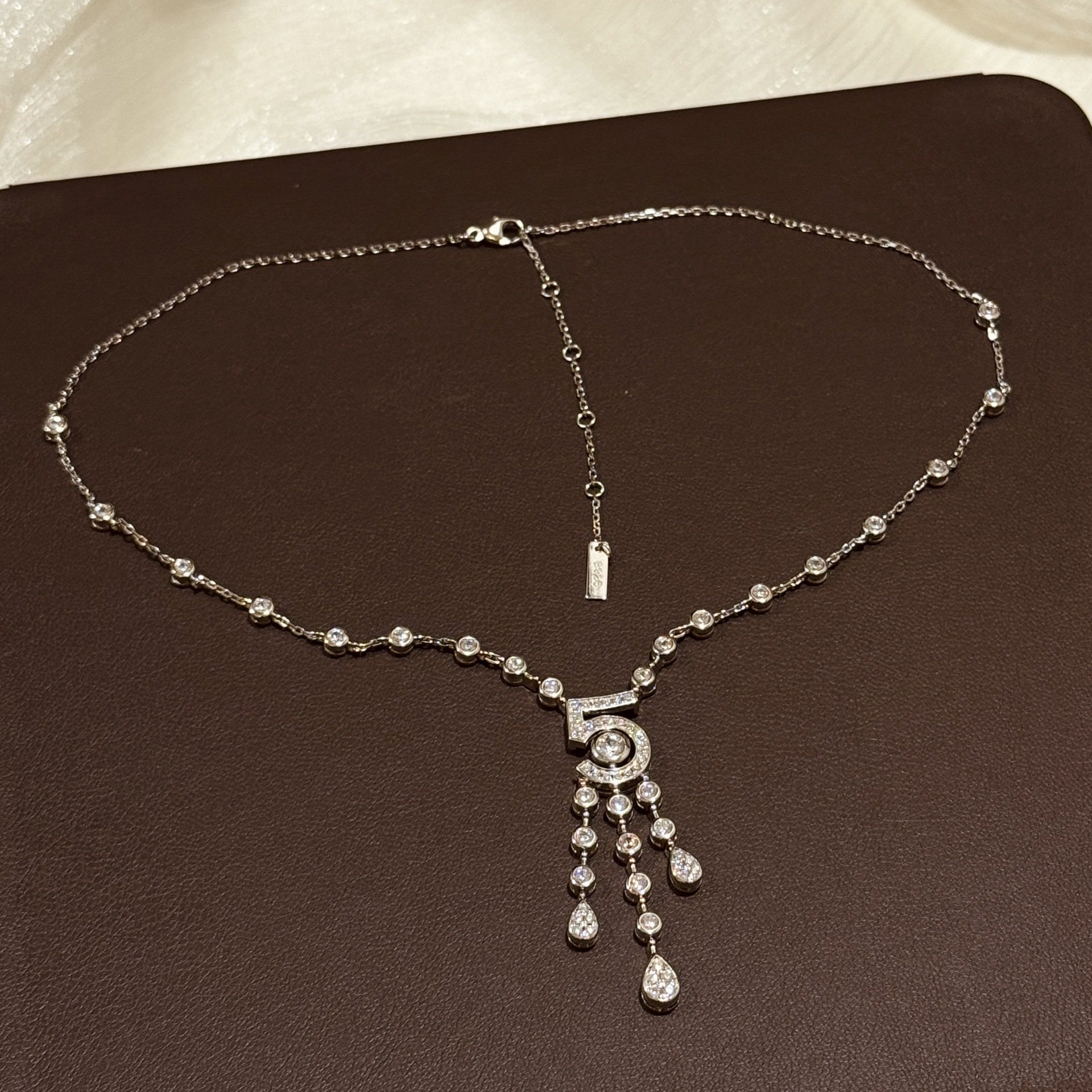 925 Sterling Silver Number 5 Tassel Necklace