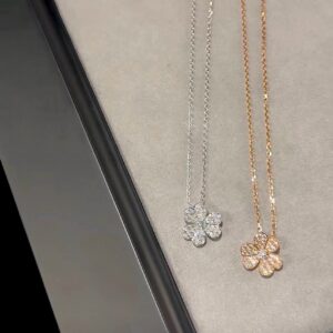 925 Sterling Silver Pave Clover Necklace Close Up