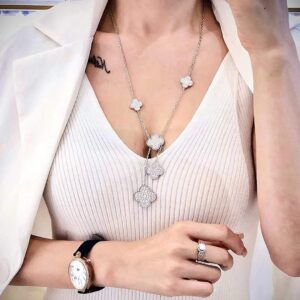 925 Sterling Silver Six Motif Clover Necklace Close Up