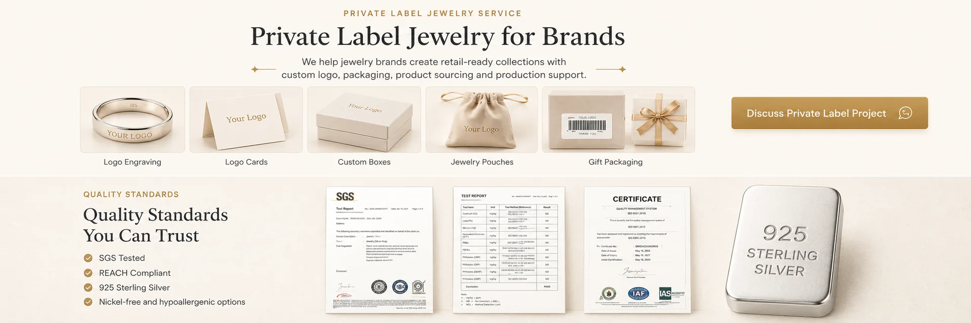 private label jewelry service logo engraving jewelry pouches custom boxes quality standards