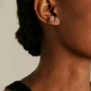 925 Sterling Silver Asymmetric Teardrop Stud Earrings Lifestyle View