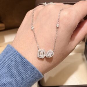 925 Sterling Silver Baguette Teardrop Stone Necklace Close Up