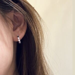 925 Sterling Silver Bead Half Hoop Stud Earrings Detail