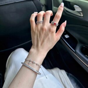 925 Sterling Silver Bezel Pave Bangle Jewelry Display