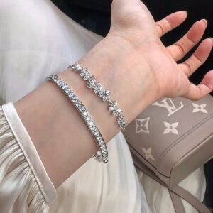 925 Sterling Silver Bezel Pave Bangle Lifestyle View