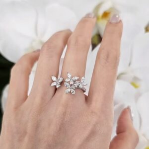 925 Sterling Silver Blossom Flower Ring Close Up