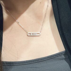 925 Sterling Silver Brushed Three Stone Sliding Necklace Jewelry Display
