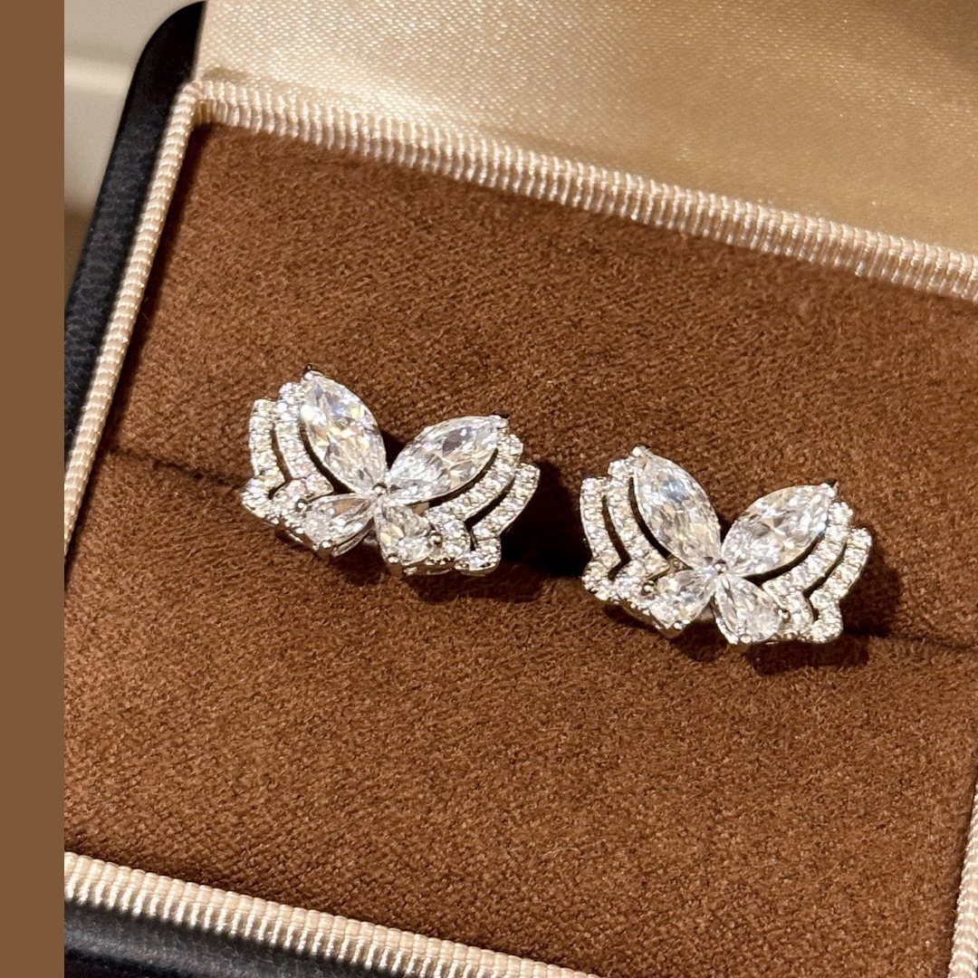 925 Sterling Silver Butterfly Marquise Stone Stud Earrings 925 Sterling Silver Butterfly Marquise Stone Stud Earrings