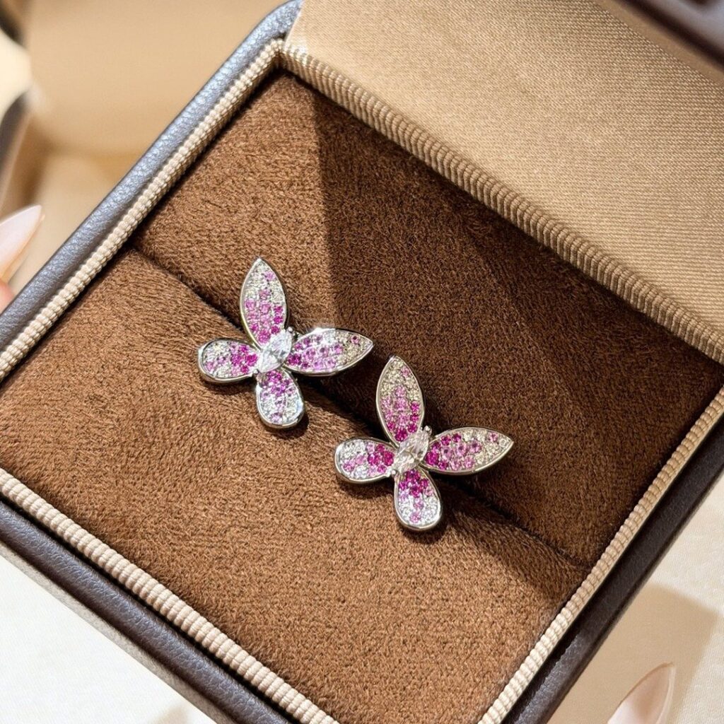 925 Sterling Silver Butterfly Pink Stone Stud Earrings Wholesale