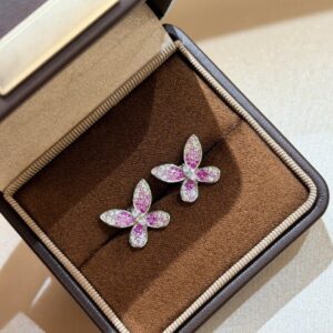 925 Sterling Silver Butterfly Pink Stone Stud Earrings Detail