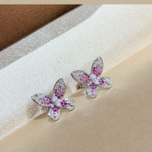 925 Sterling Silver Butterfly Pink Stone Stud Earrings Jewelry Display