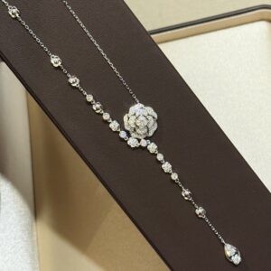 925 Sterling Silver Camellia Flower Tassel Necklace Lifestyle View