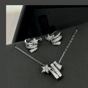 925 Sterling Silver Celestial Necklace and Clip Earrings Set Jewelry Display