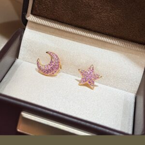 925 Sterling Silver Celestial Pink Stone Stud Earrings Close Up