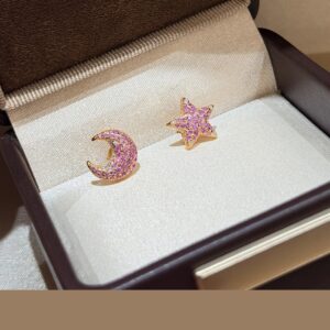 925 Sterling Silver Celestial Pink Stone Stud Earrings Jewelry Display