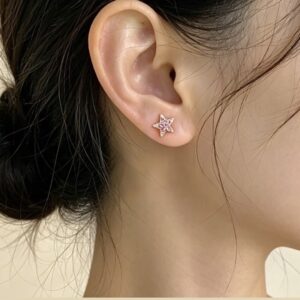 925 Sterling Silver Celestial Pink Stone Stud Earrings Lifestyle View