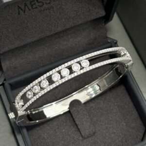 925 Sterling Silver Classic Three Stone Sliding Bangle Lifestyle View