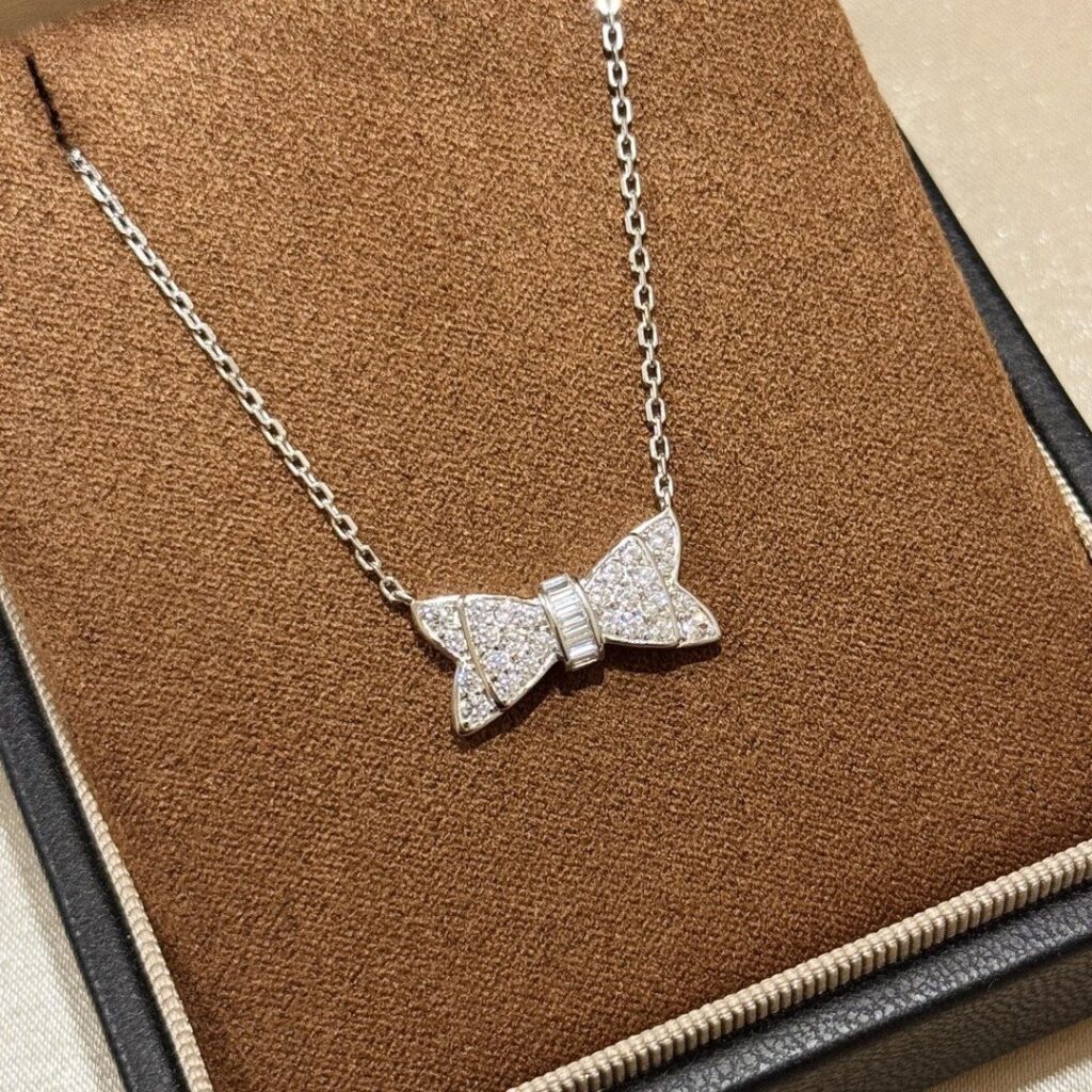 925 Sterling Silver Double Layer Pave Bow Necklace Wholesale