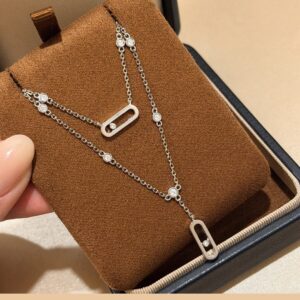 925 Sterling Silver Double Layer Single Stone Sliding Necklace Wholesale