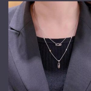 925 Sterling Silver Double Layer Single Stone Sliding Necklace Detail
