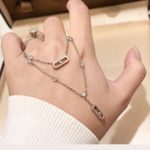 925 Sterling Silver Double Layer Single Stone Sliding Necklace Close Up