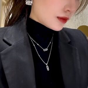 925 Sterling Silver Double Layer Single Stone Sliding Necklace Jewelry Display