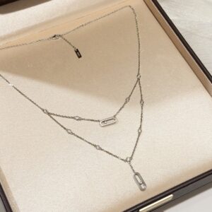925 Sterling Silver Double Layer Single Stone Sliding Necklace Lifestyle View
