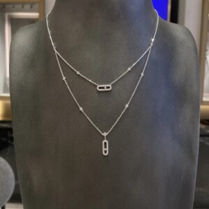 925 Sterling Silver Double Layer Sliding Stone Necklace Detail