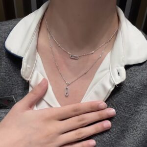 925 Sterling Silver Double Layer Sliding Stone Necklace Close Up