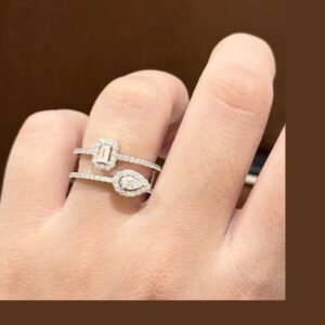 925 Sterling Silver Double Layer Teardrop Stone Ring Detail
