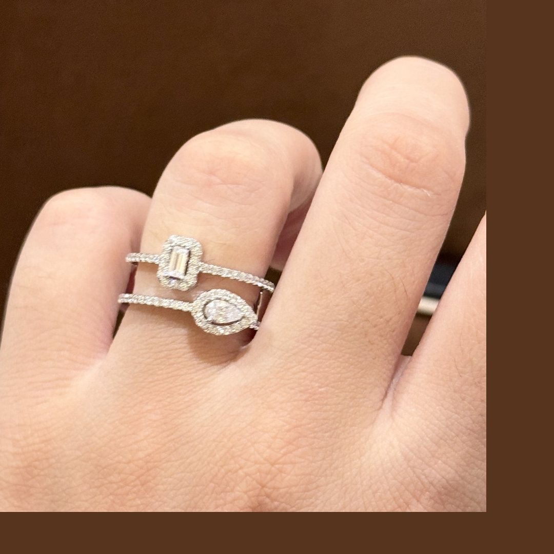 925 Sterling Silver Double Layer Teardrop Stone Ring 925 Sterling Silver Double Layer Teardrop Stone Ring
