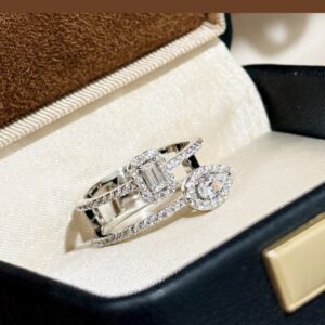 925 Sterling Silver Double Layer Teardrop Stone Ring Close Up