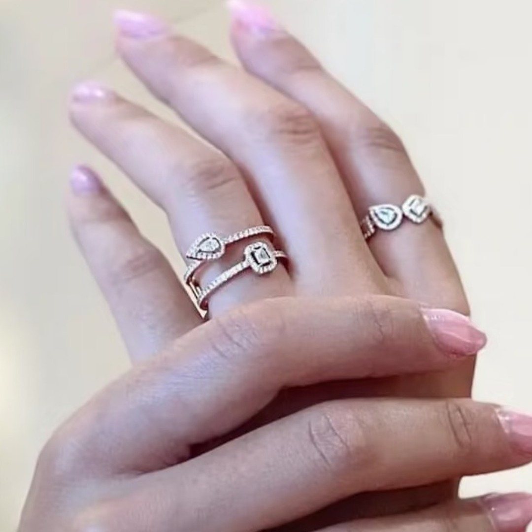 925 Sterling Silver Double Layer Teardrop Stone Ring 925 Sterling Silver Double Layer Teardrop Stone Ring