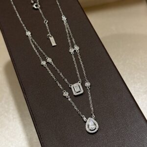 925 Sterling Silver Double Layer Teardrop Tassel Necklace Close Up