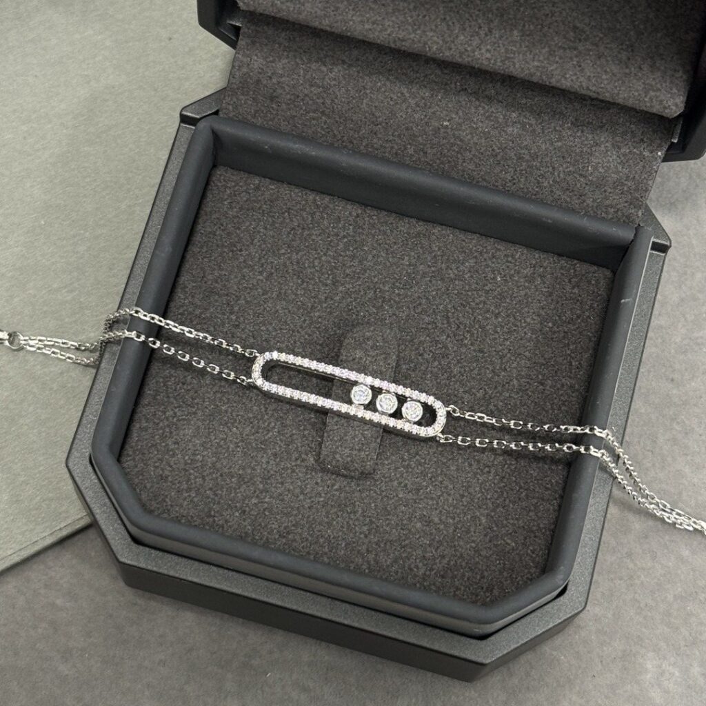 925 Sterling Silver Double Layer Three Stone Sliding Bracelet Wholesale