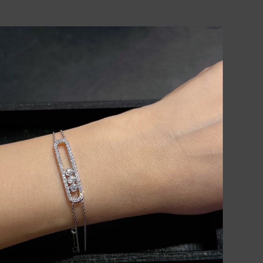 925 Sterling Silver Double Layer Three Stone Sliding Bracelet Wholesale 925 Sterling Silver Double Layer Three Stone Sliding Bracelet Wholesale
