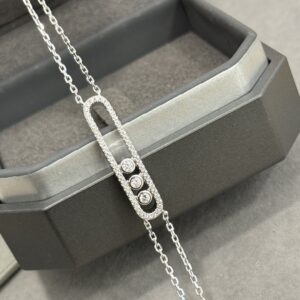 925 Sterling Silver Double Layer Three Stone Sliding Bracelet Close Up