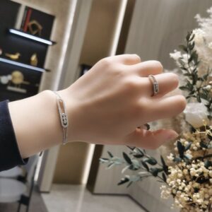925 Sterling Silver Double Layer Three Stone Sliding Bracelet Jewelry Display