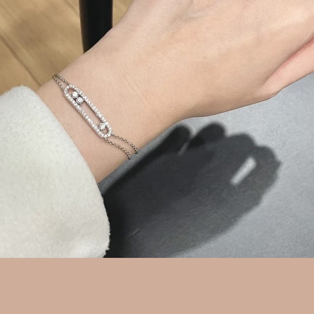 925 Sterling Silver Double Layer Three Stone Sliding Bracelet Wholesale 925 Sterling Silver Double Layer Three Stone Sliding Bracelet Wholesale